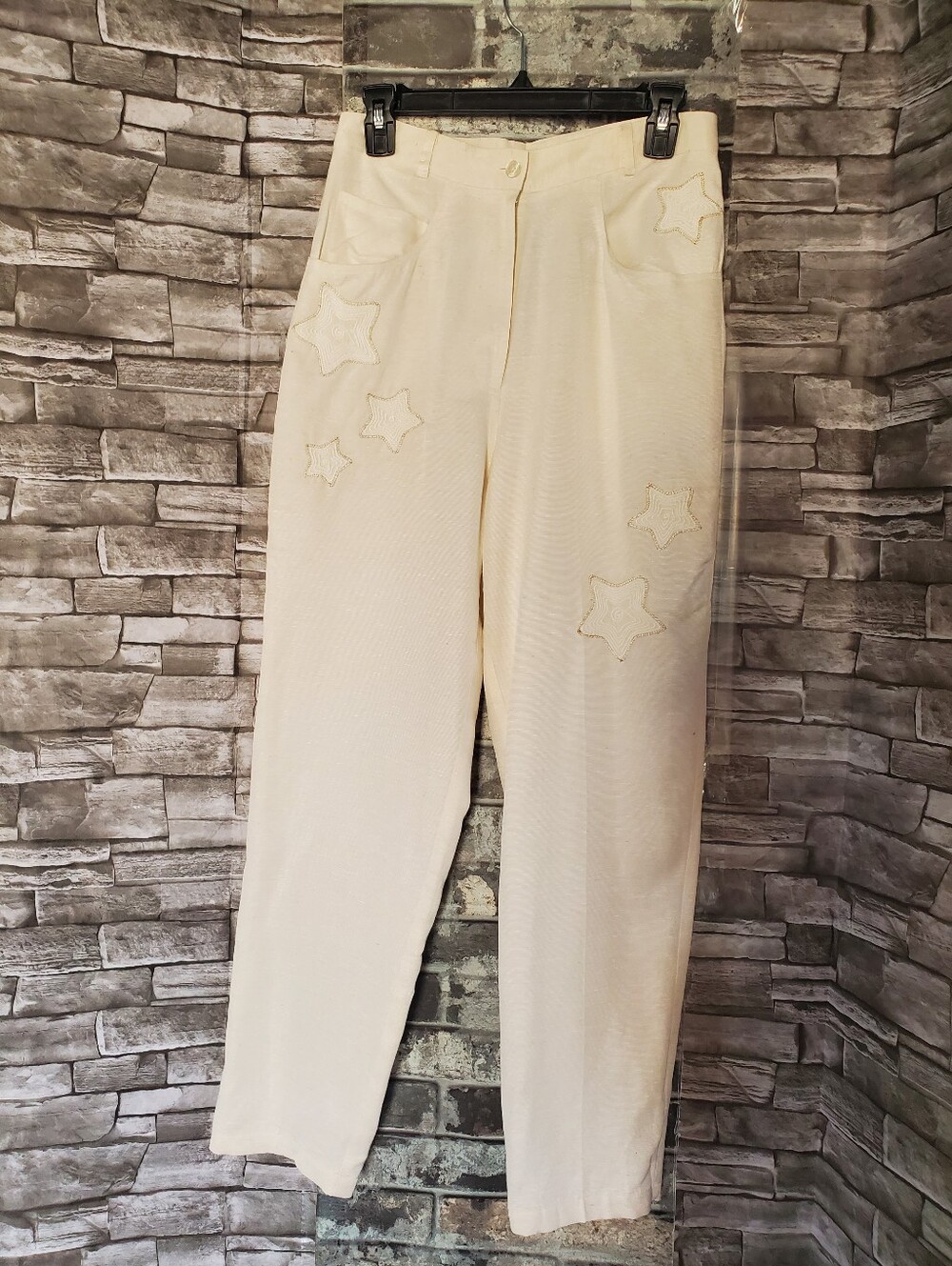 Vintage Stephanie's Suzelle Silk Pants Embroidered Stars Western Classy High-ris